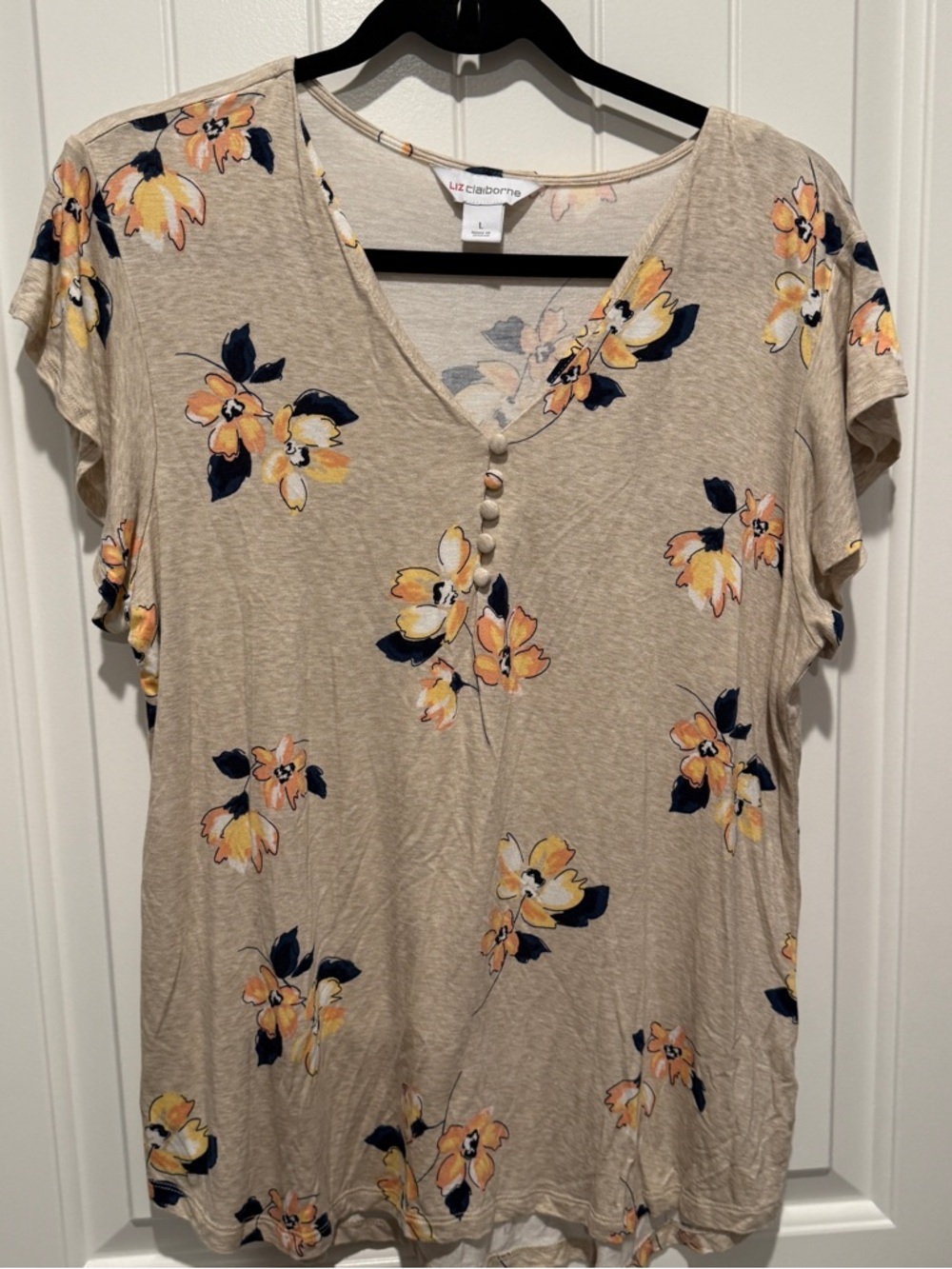 Liz Claiborne Beige Floral Blouse - Picture 2 of 10